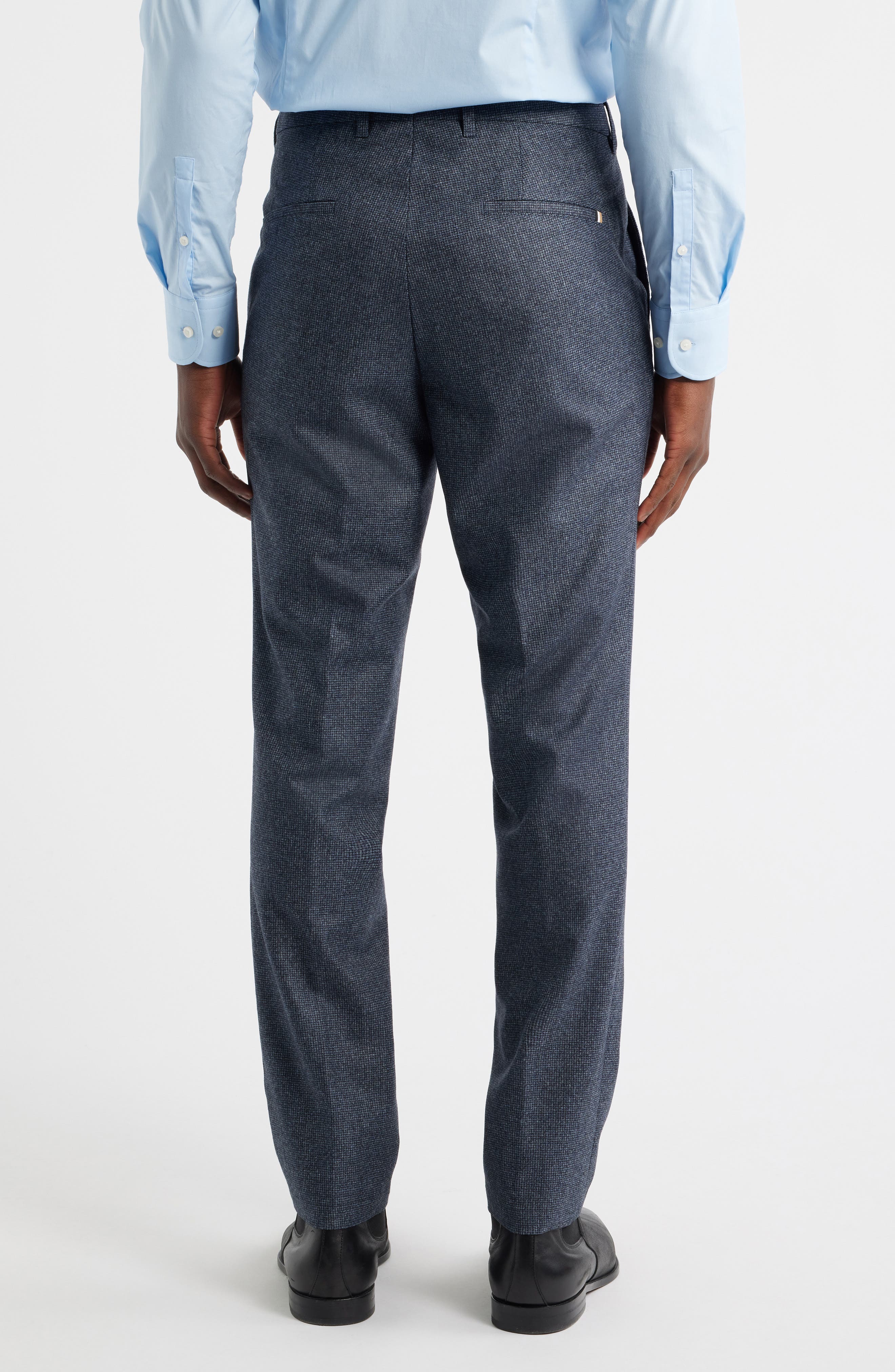 Genius Slim Fit Flat Front Microcheck Brushed Wool Dress Pants - image 2