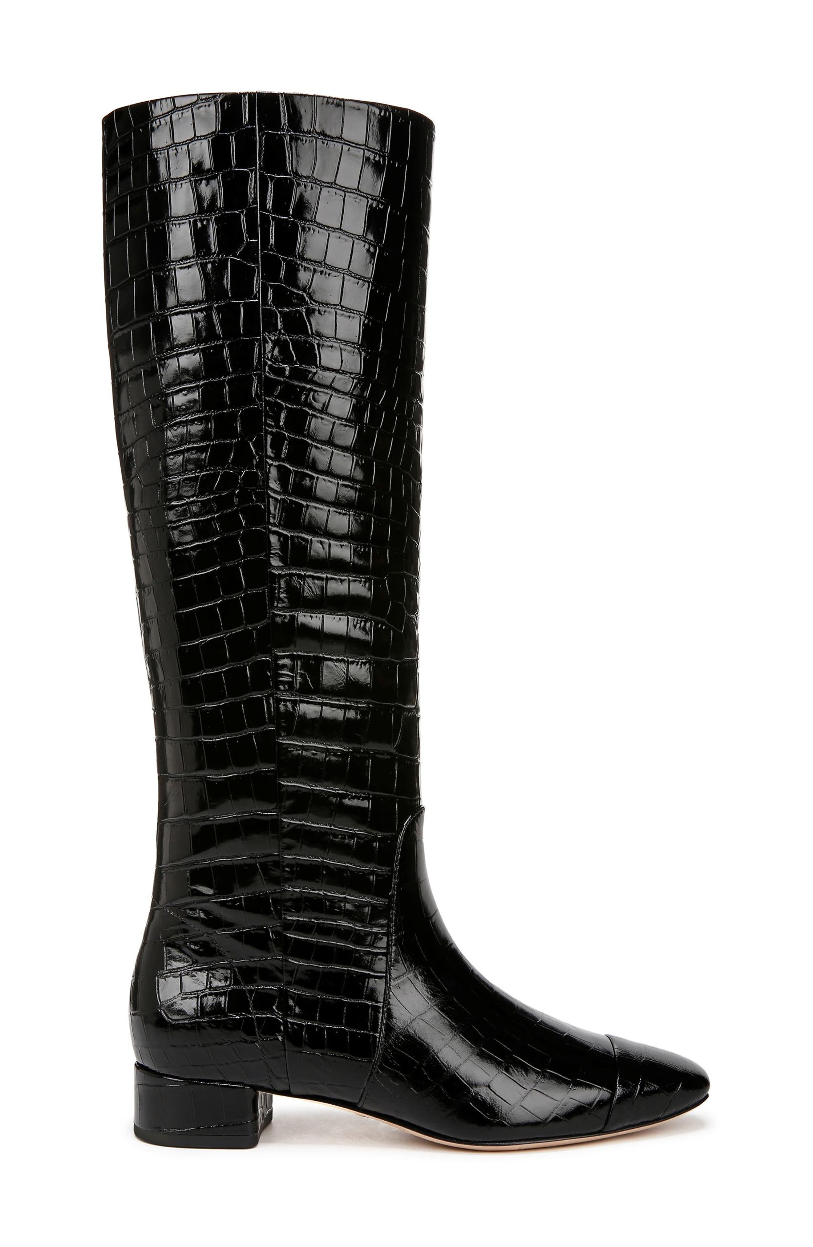 Veronica Beard Cecile Croc Embossed Knee High Boot, Alternate, color, Black