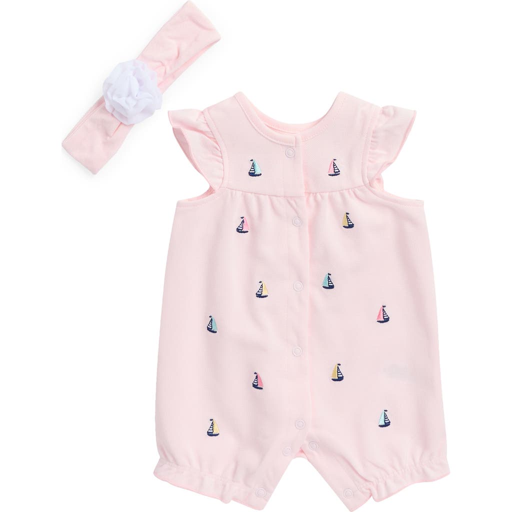 Shop Little Me Embroidered Cotton Romper & Headband Set