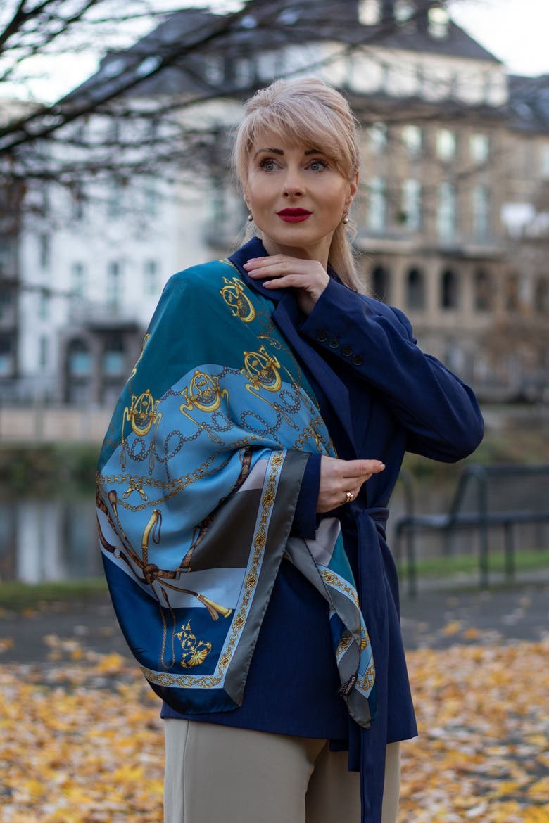 Gabriella - Hand Rolled Silk Foulard for Women, Alternate, color, Azure