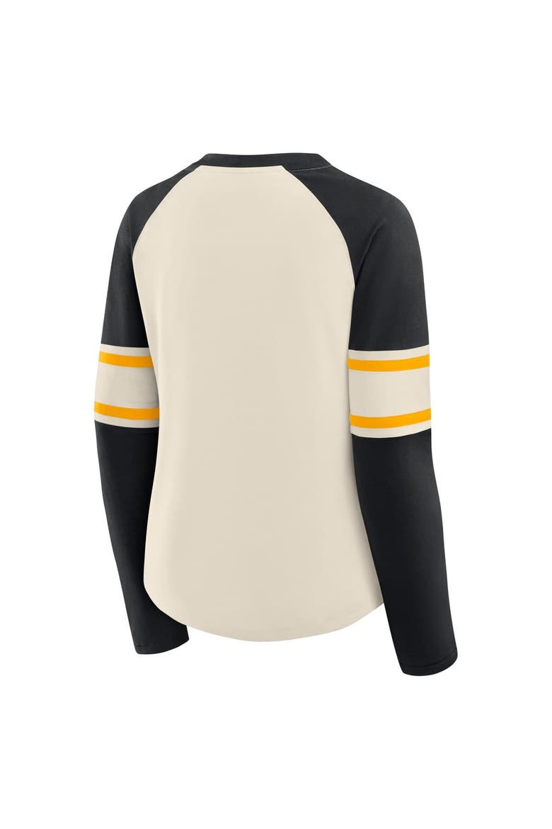 Women's Fanatics Cream/Black Pittsburgh Steelers Hometown Gridiron Hero Raglan Lace-Up V-Neck Long Sleeve T-Shirt, Alternate, color, Cream