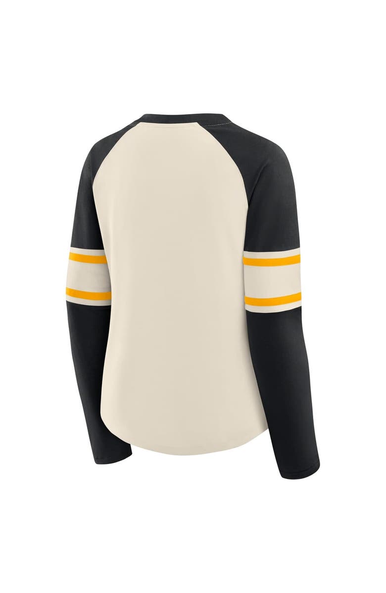 FANATICS Women's Fanatics Cream/Black Pittsburgh Steelers Hometown Gridiron Hero Raglan Lace-Up V-Neck Long Sleeve T-Shirt, Alternate, color, Cream