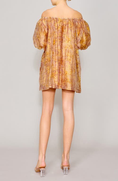 Melloday Floral Off The Shoulder Satin Minidress In Peach