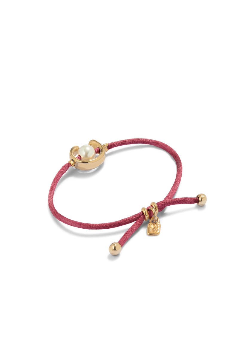 UNODE50 18K gold-plated mauve thread bracelet with shell pearl accessory, Alternate, color, Gold