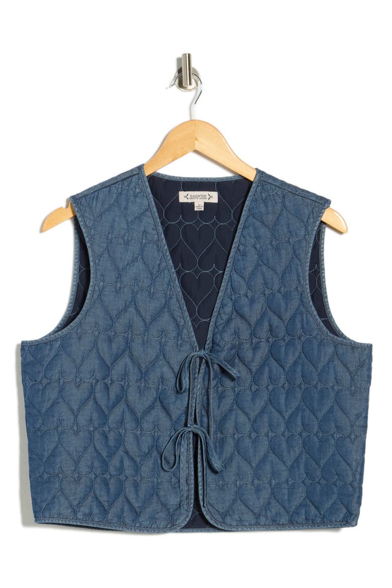 Heart Quilted Denim Vest, Main, color, MEDIUM WASH/ HEART