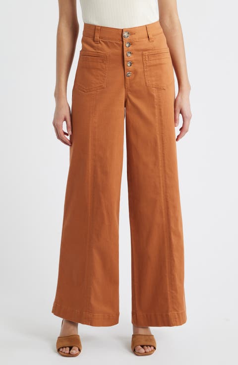 'Ab'Solution Skyrise High Waist Exposed Button Fly Wide Leg Pants (Regular & Petite)