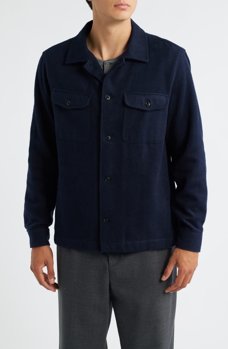 MERZ B SCHWANEN Organic Cotton Flannel Button-Up Shirt Jacket, Alternate, color, Night Blue
