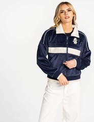 THE WILD COLLECTIVE Women's The Wild Collective Navy Chicago Cubs Velvet Corduroy Full-Zip Jacket