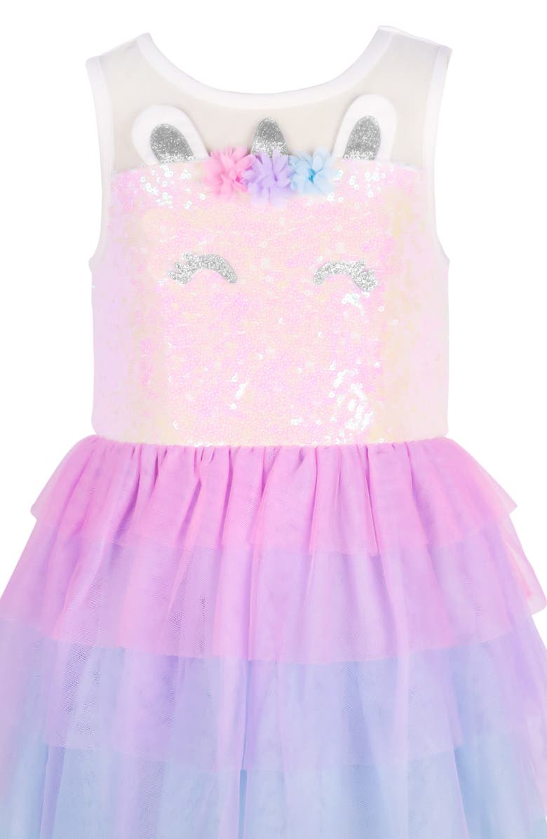 Zunie Kids' Sequin Unicorn Tiered Dress, Alternate, color, Ivory/ Pink Multi