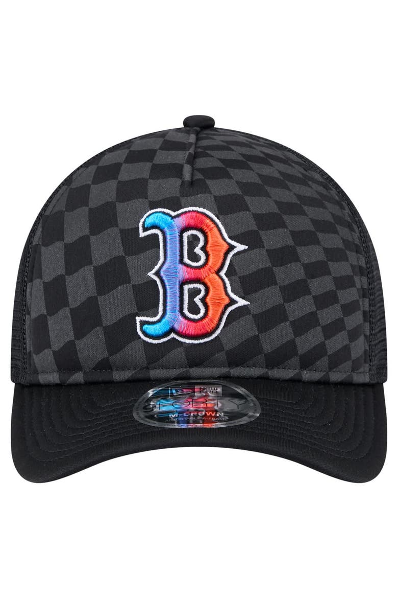 Men's New Era Black Boston Red Sox Gradient 9FORTY A-Frame M-Crown Trucker Adjustable Hat, Alternate, color, Black