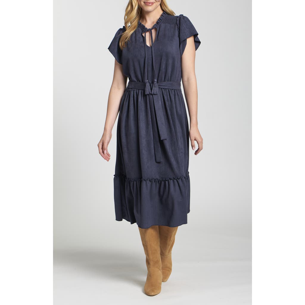 Apny Tiered Midi Dress In Blue