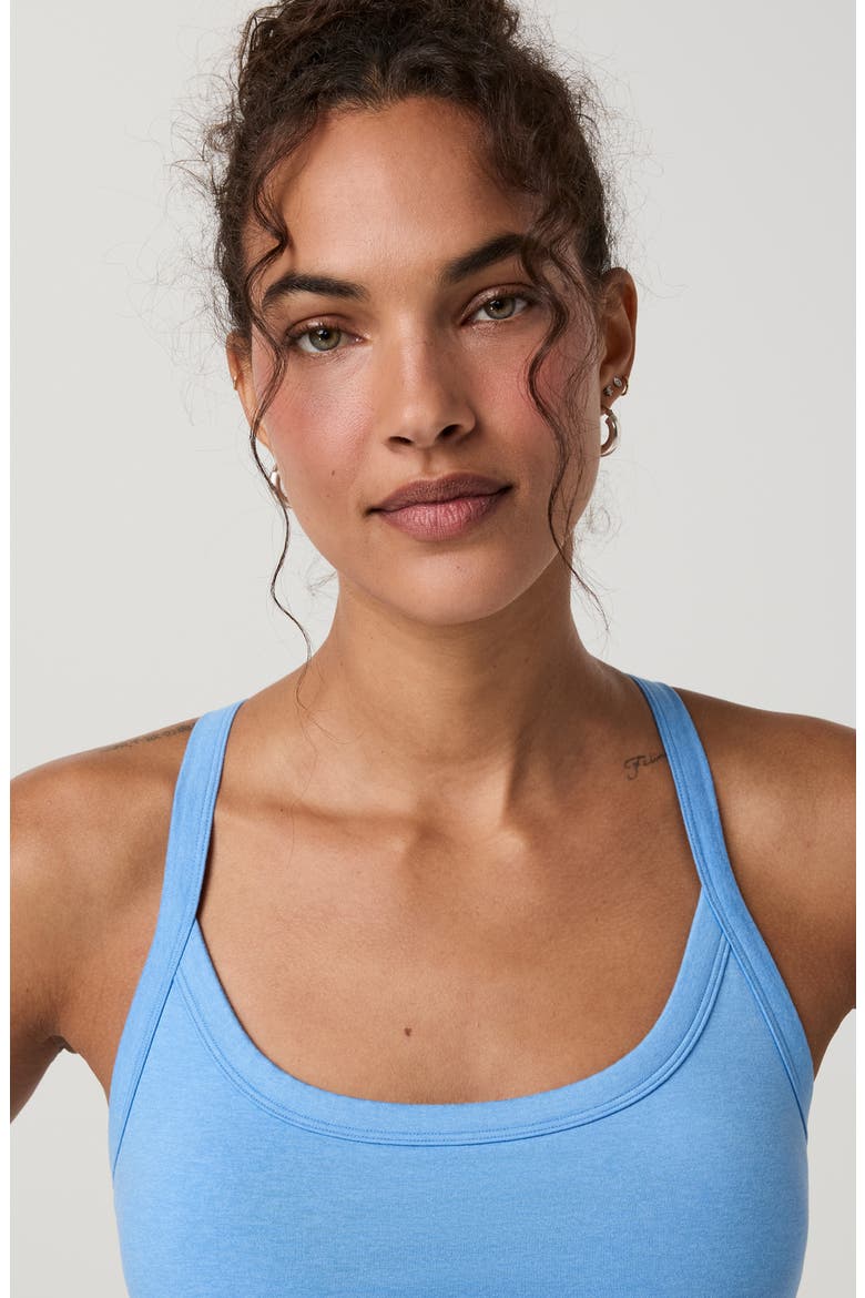 Halo Cross Back Performance Tank, Alternate, color, OASIS BLUE HEATHER