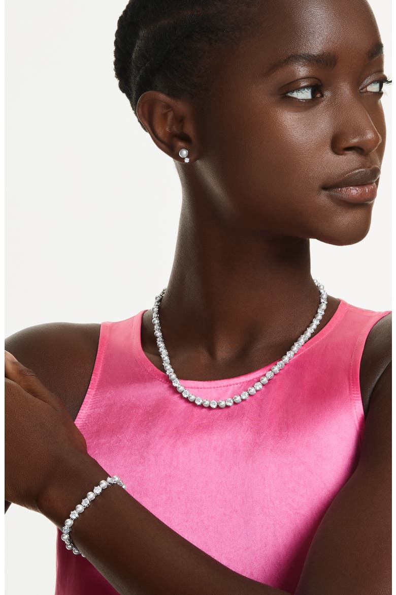 Matrix Faux Pearl & Crystal Bracelet, Necklace & Earrings Set, Alternate, color, SILVER/ WHITE
