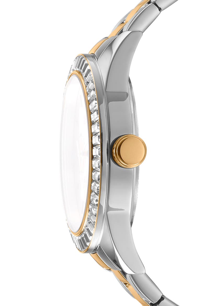 Crystal Bezel Three Hand Quartz Bracelet Watch, 40mm, Alternate, color, TWO TONE SILVER AND GOLD