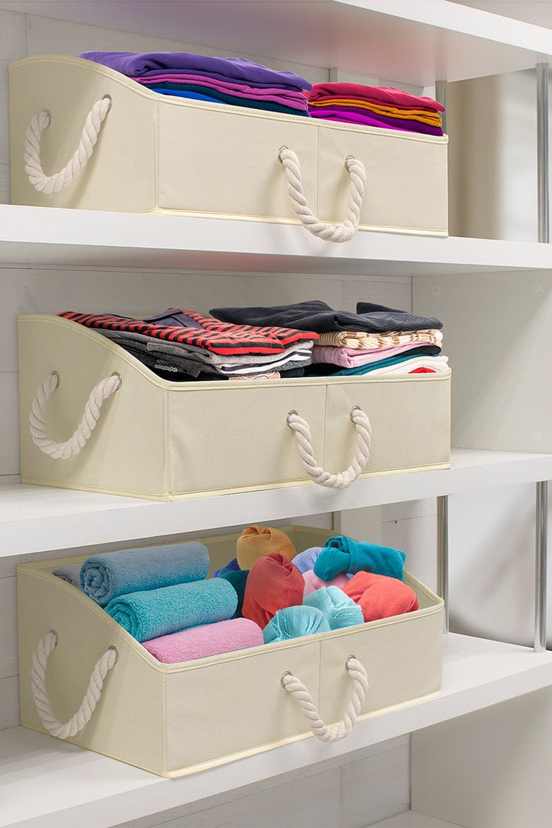 Beige Non-Woven Fabric Trapezoid Storage Box - Pack of 3, Main, color, BEIGE