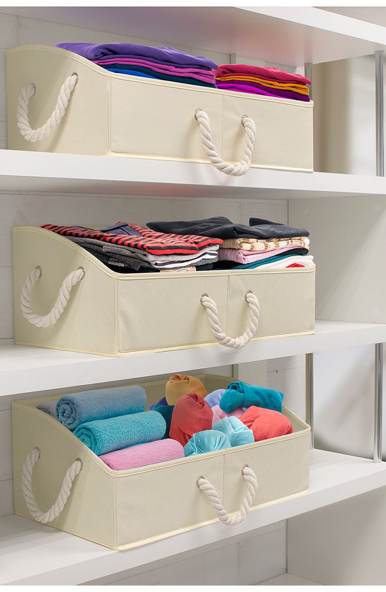 SORBUS Beige Non-Woven Fabric Trapezoid Storage Box - Pack of 3, Main, color, Beige