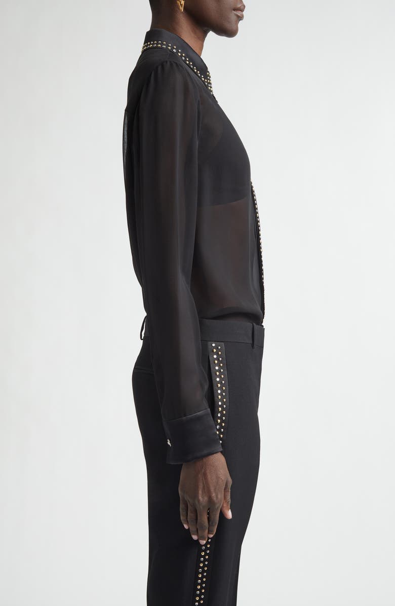 Versace Studded Silk Georgette Button-Up Shirt, Alternate, color, 