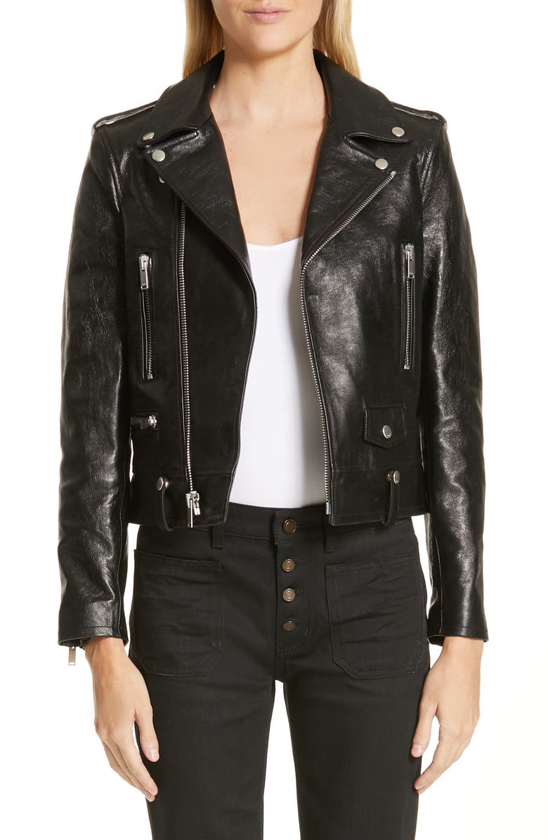 Saint Laurent Classic Leather Moto Jacket, Main, color, 
