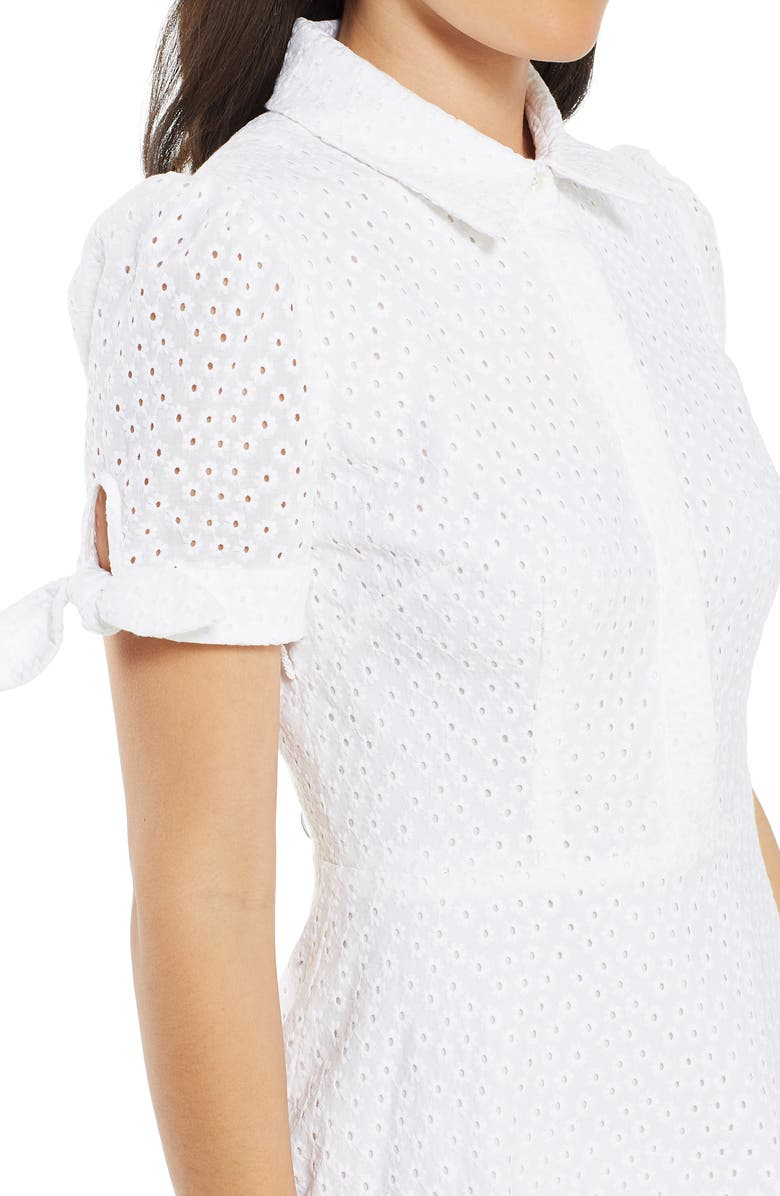 Gal Meets Glam Collection Judith Puff Sleeve Cotton Eyelet Dress, Alternate, color,