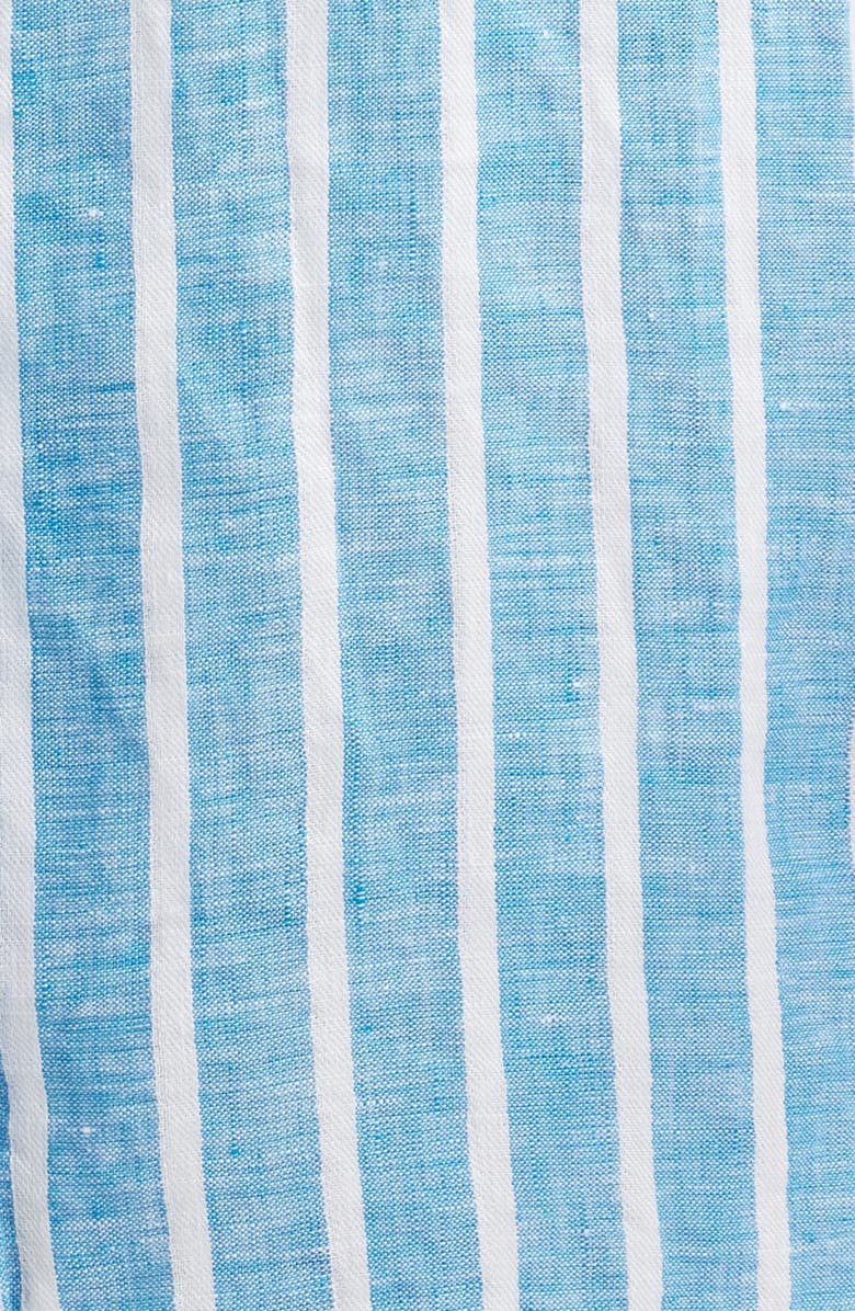 Frank & Eileen Mary Stripe Classic Long Sleeve Linen Shirtdress, Alternate, color, Turquoise White Stripe