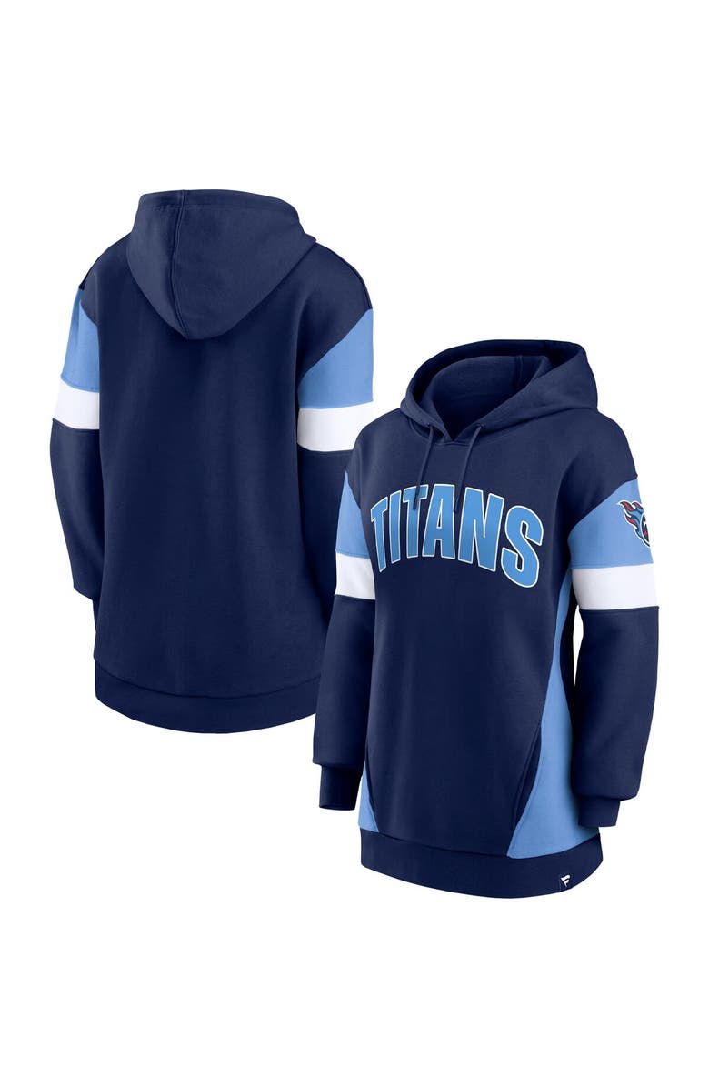 FANATICS Women's Fanatics Branded Navy/Light Blue Tennessee Titans Lock It Down Pullover Hoodie, Main, color, 