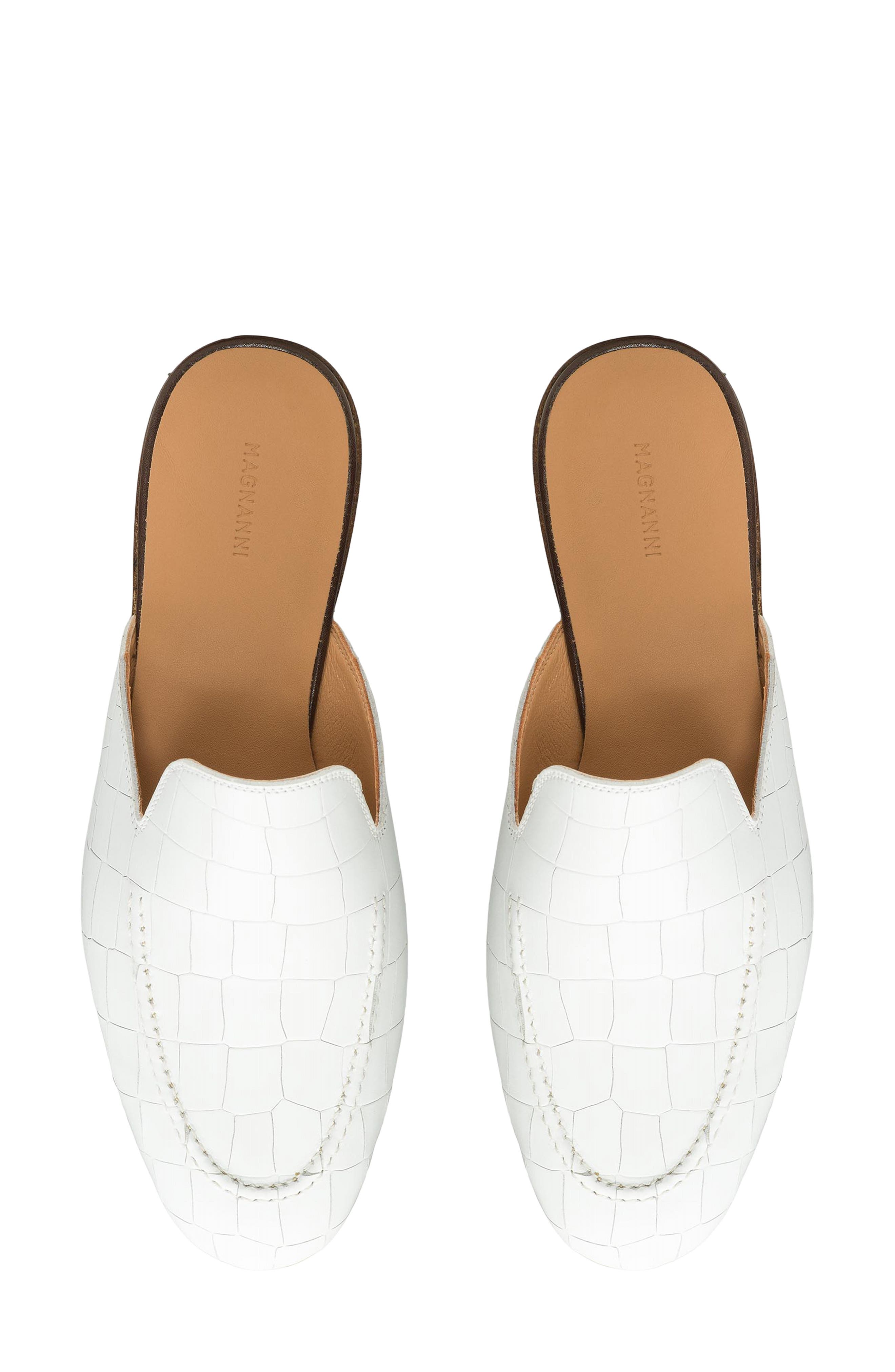 Camila Croc Embossed Leather Flat Mule, Alternate, color, WHITE