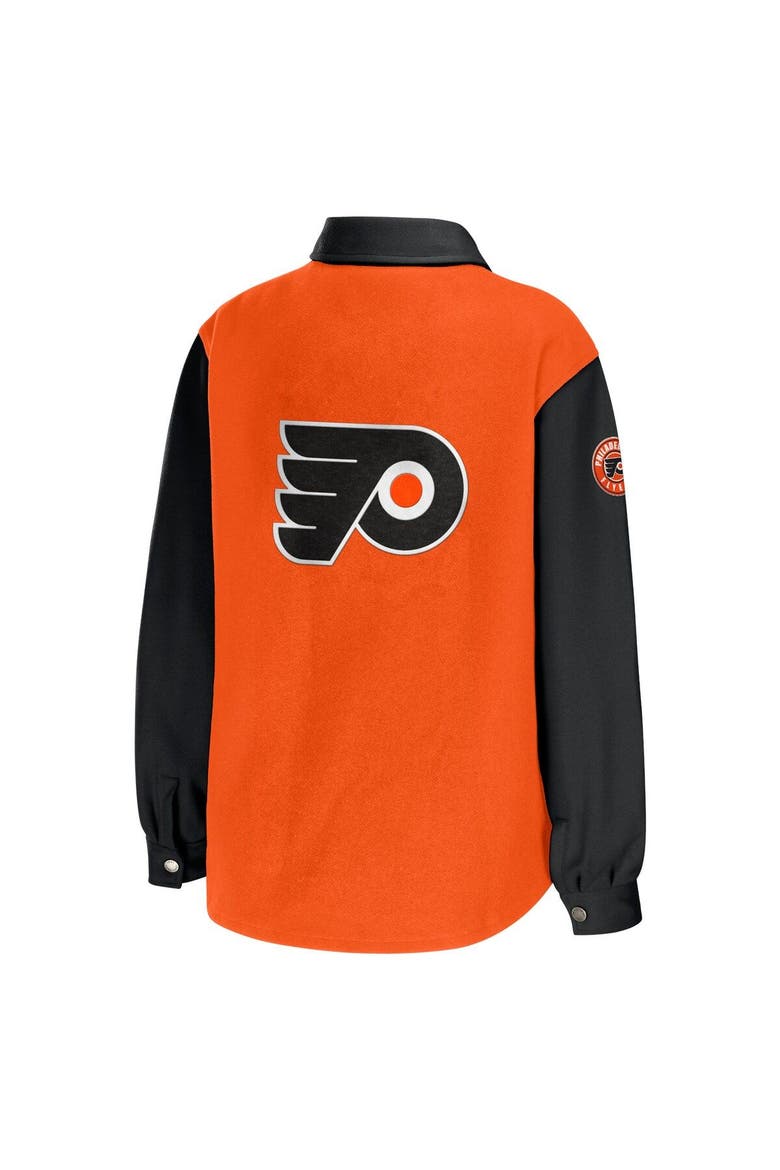 Women's WEAR by Erin Andrews Orange/Black Philadelphia Flyers Colorblock Button-Up Shirt Jacket, Alternate, color, Orange