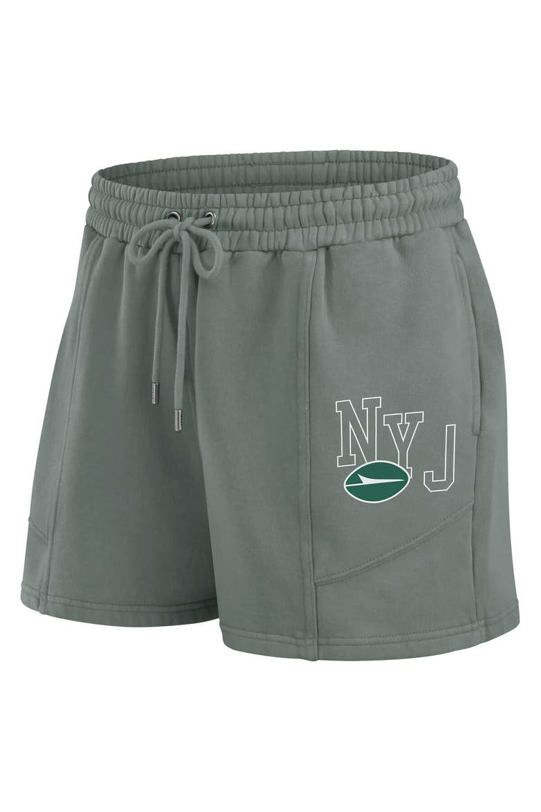 Women's WEAR by Erin Andrews Green New York Jets Washed Fleece Long Sleeve T-Shirt & Shorts Lounge Set, Alternate, color, Green