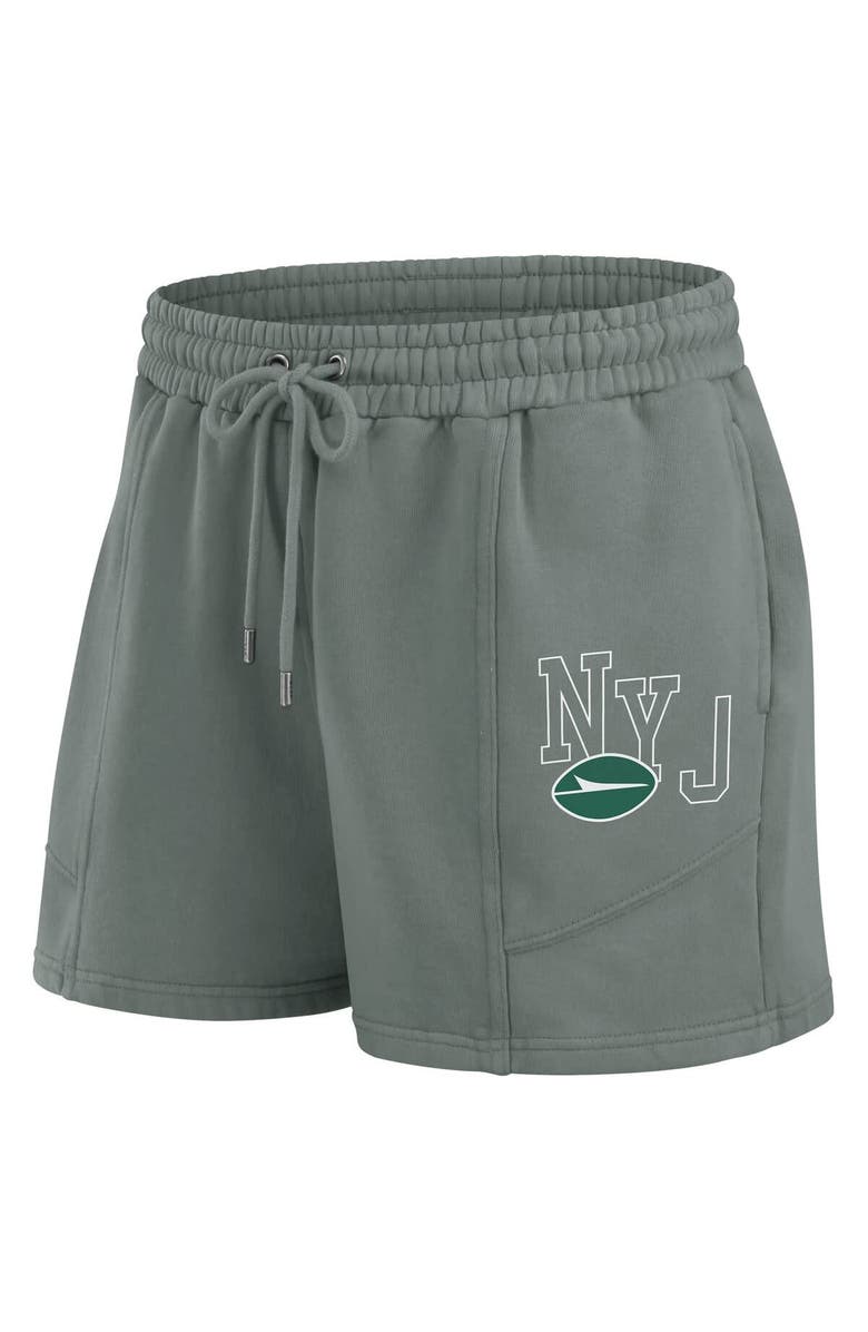 WEAR by Erin Andrews Women's WEAR by Erin Andrews Green New York Jets Washed Fleece Long Sleeve T-Shirt & Shorts Lounge Set, Alternate, color, Green