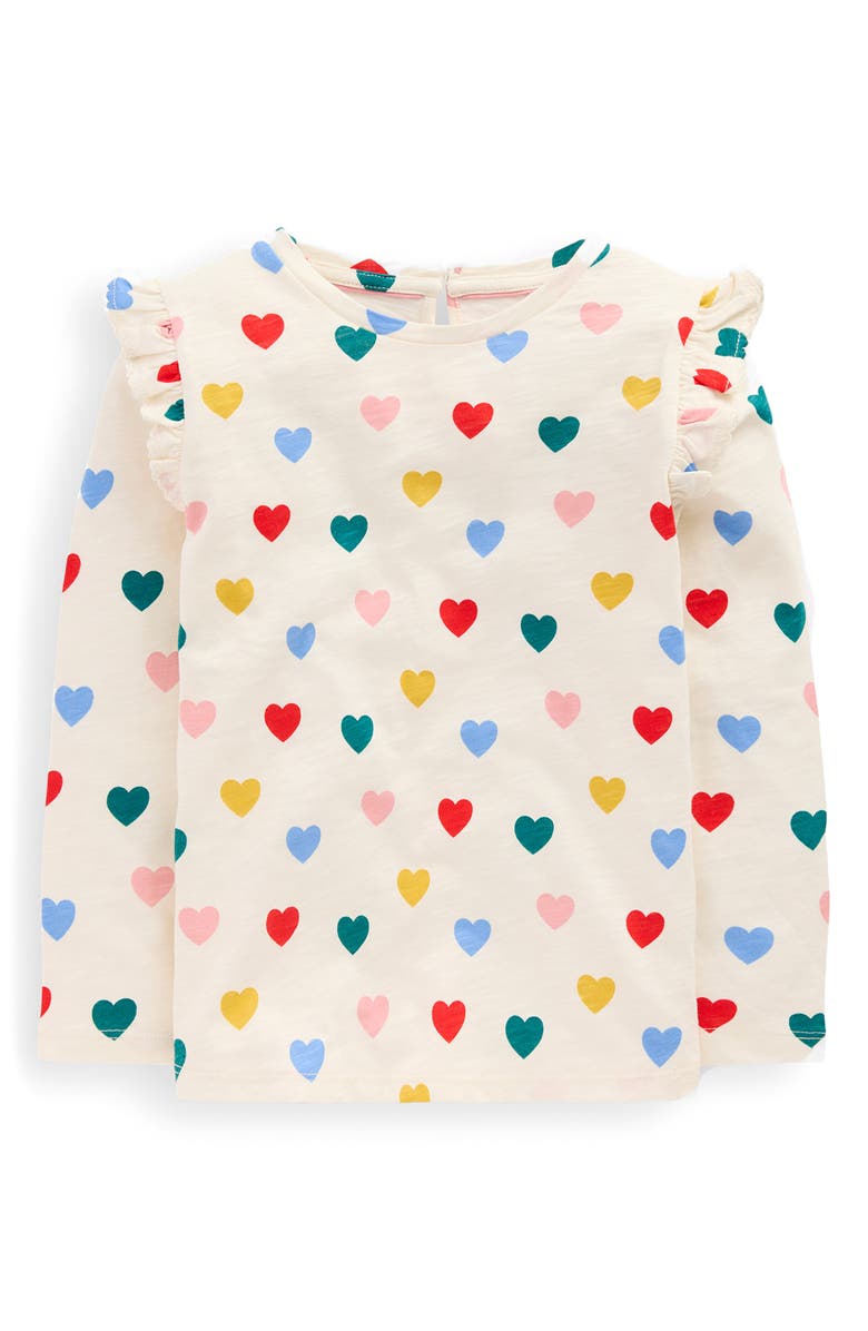 Mini Boden Kids' Frill Sleeve Cotton Slub Top, Main, color, 