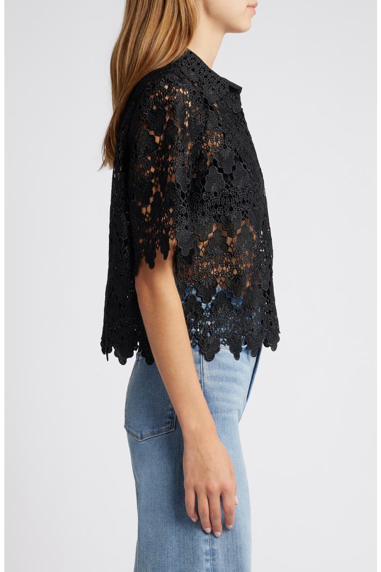 Lace Button-Up Shirt, Alternate, color, BLACK