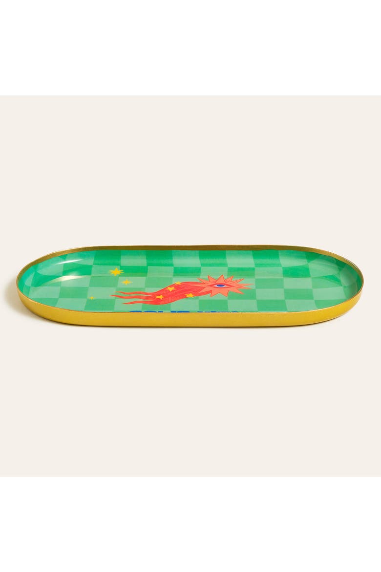 Agra Solis Patterned Oval Metal Decorative Curated Decor, Alternate, color, Green