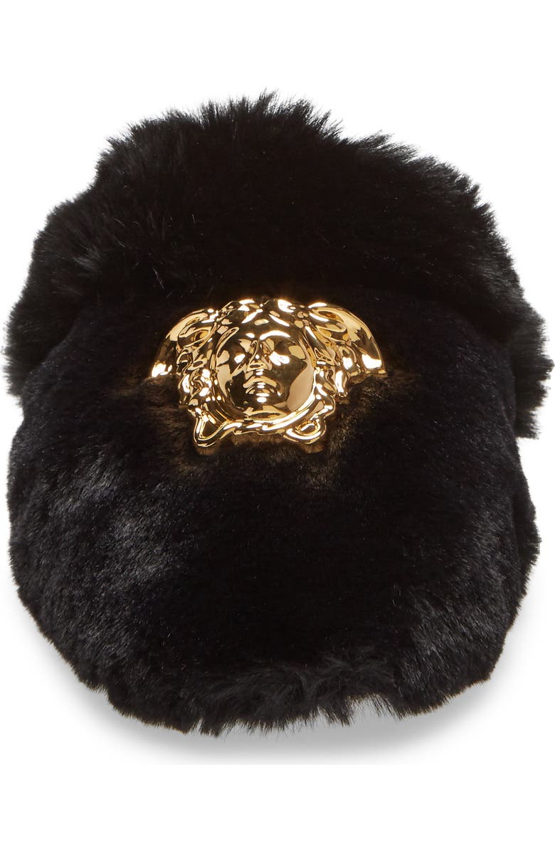 Versace Logomania Faux Fur Slipper, Alternate, color,