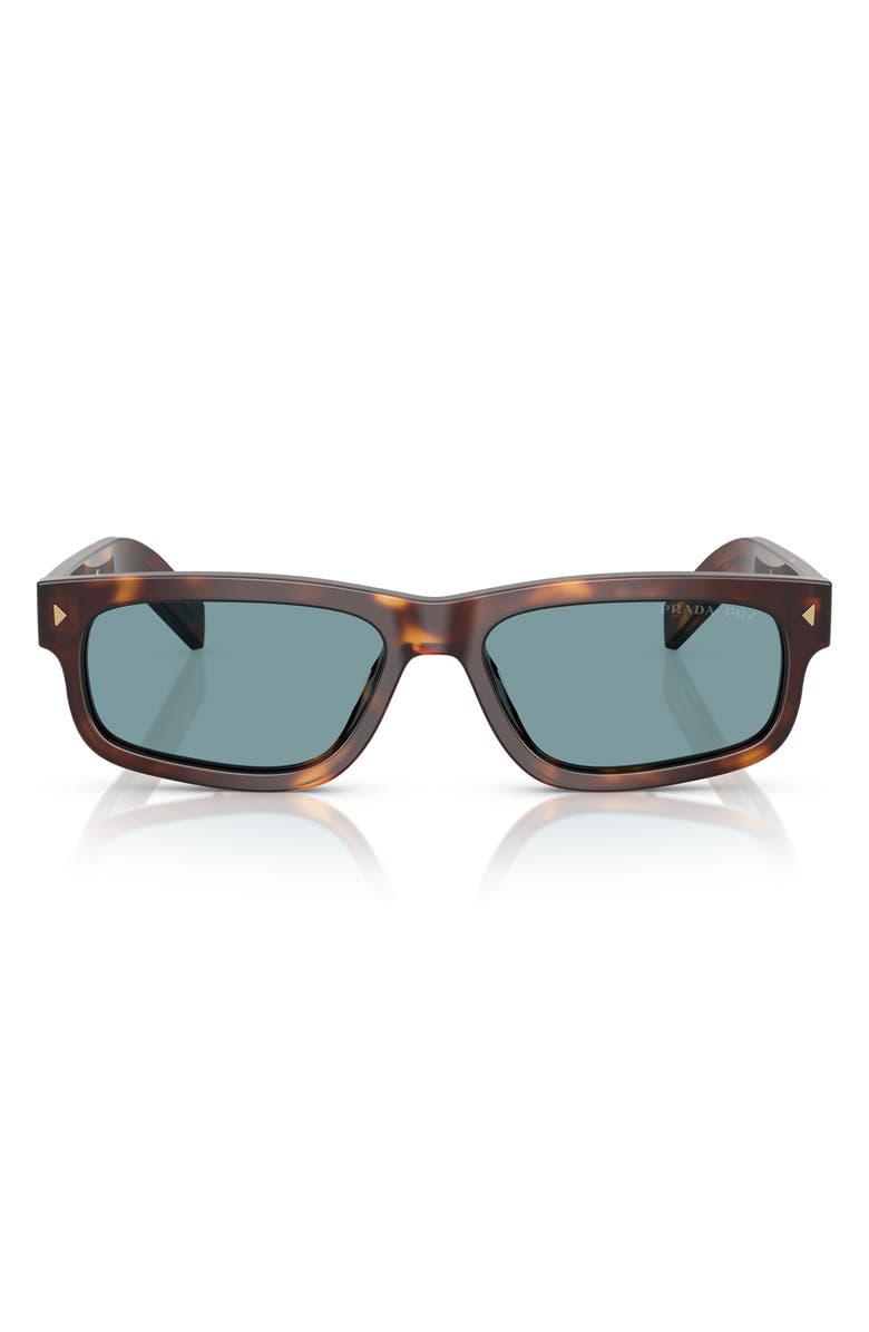 Prada 57mm Polarized Rectangular Sunglasses, Main, color, Brown Tort