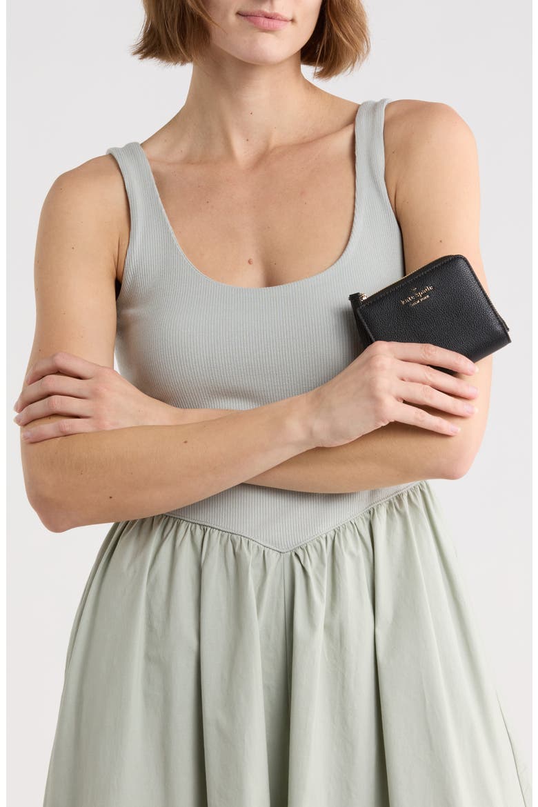 leila small pebbled leather wallet, Alternate, color, BLACK