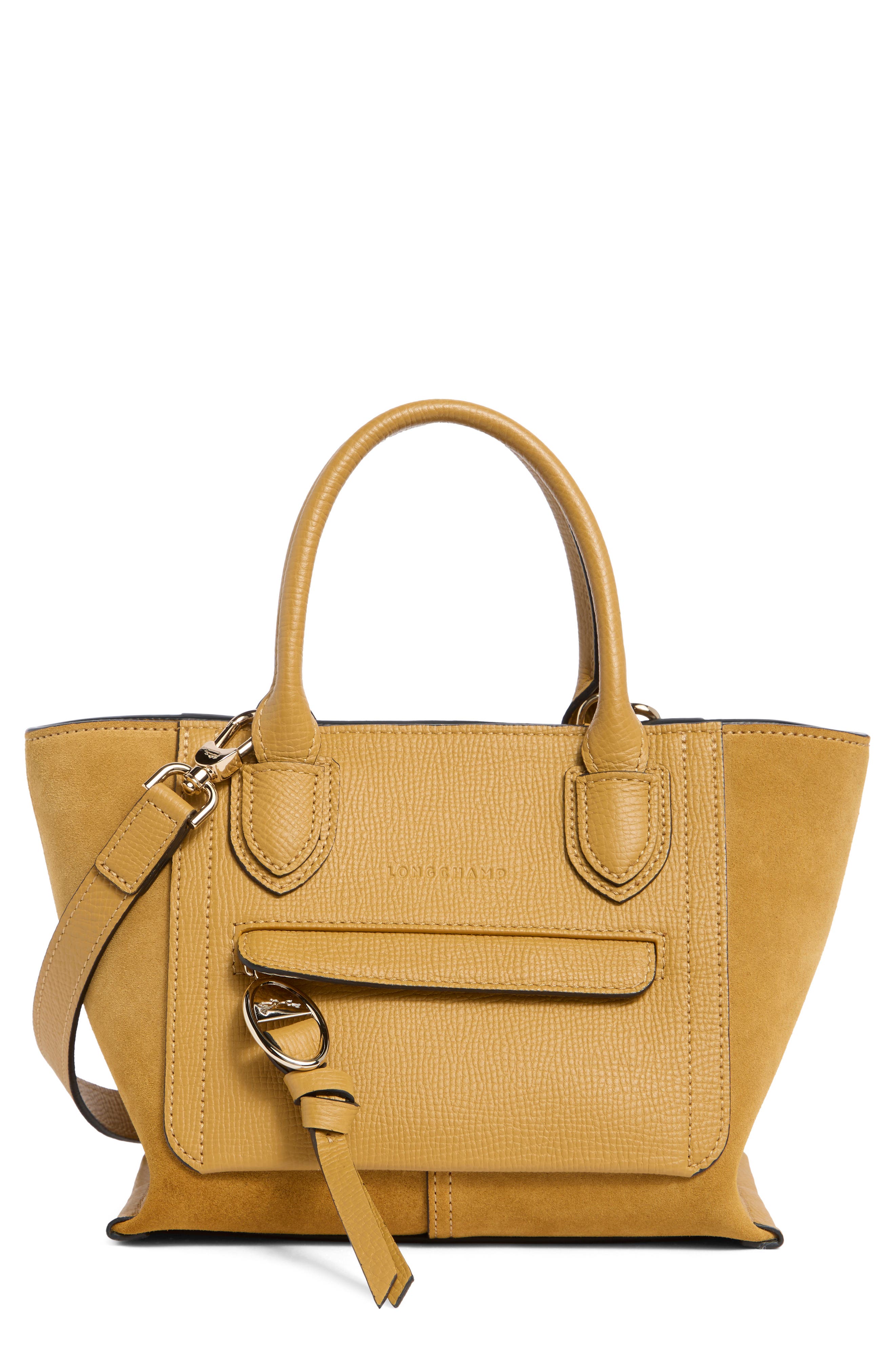 Longchamp Small Mailbox Soft Top Leather Crossbody Bag, Main, color, Honey