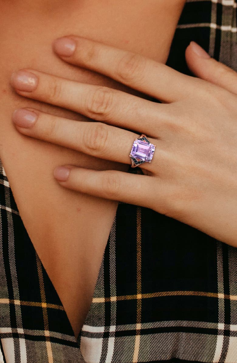 DELMAR Rose de France Amethyst & Black Sapphire Ring, Alternate, color, Purple