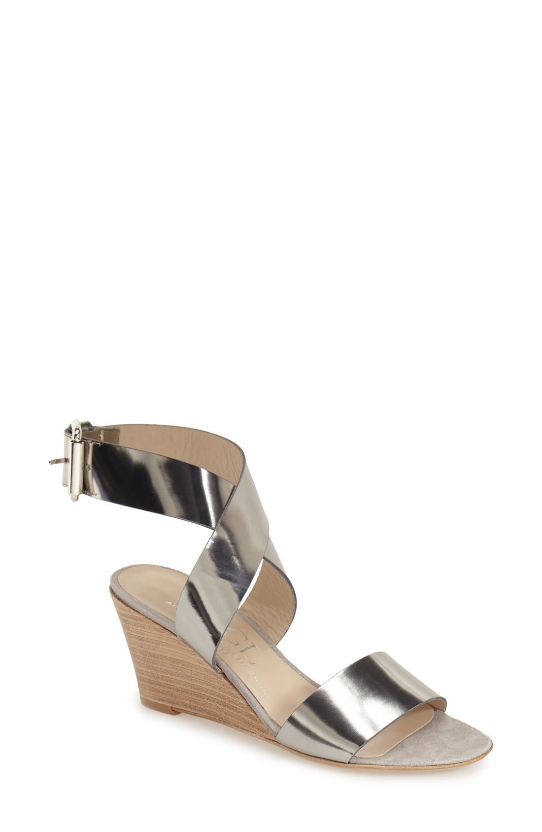 Ankle Wrap Wedge Sandal, Main, color, NICKEL