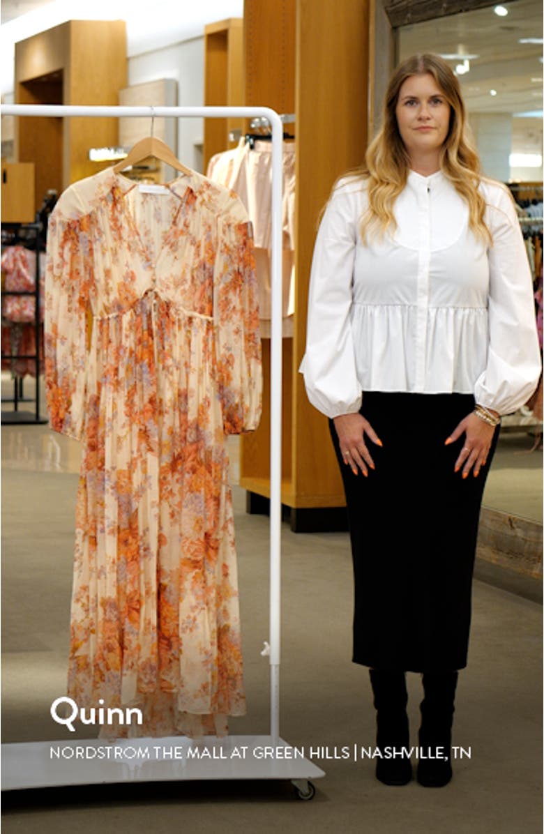 Devi Gathered Yoke Long Sleeve Chiffon Maxi Dress, sales video thumbnail