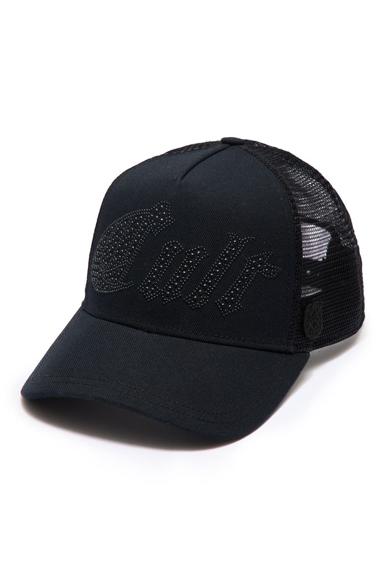 Studded Mesh Back Baseball Cap, Main, color, BLACK