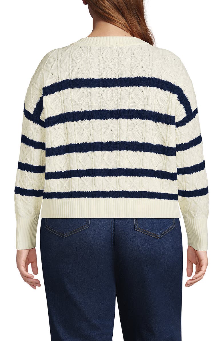 Lands' End Plus Size Drifter Aran Cable Relaxed Crew Neck Cardigan Sweater, Alternate, color, 