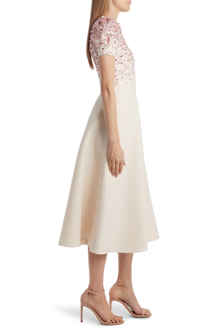 Embroidered A-Line Midi Dress, Alternate, color, AVORIO/ ARGENTO