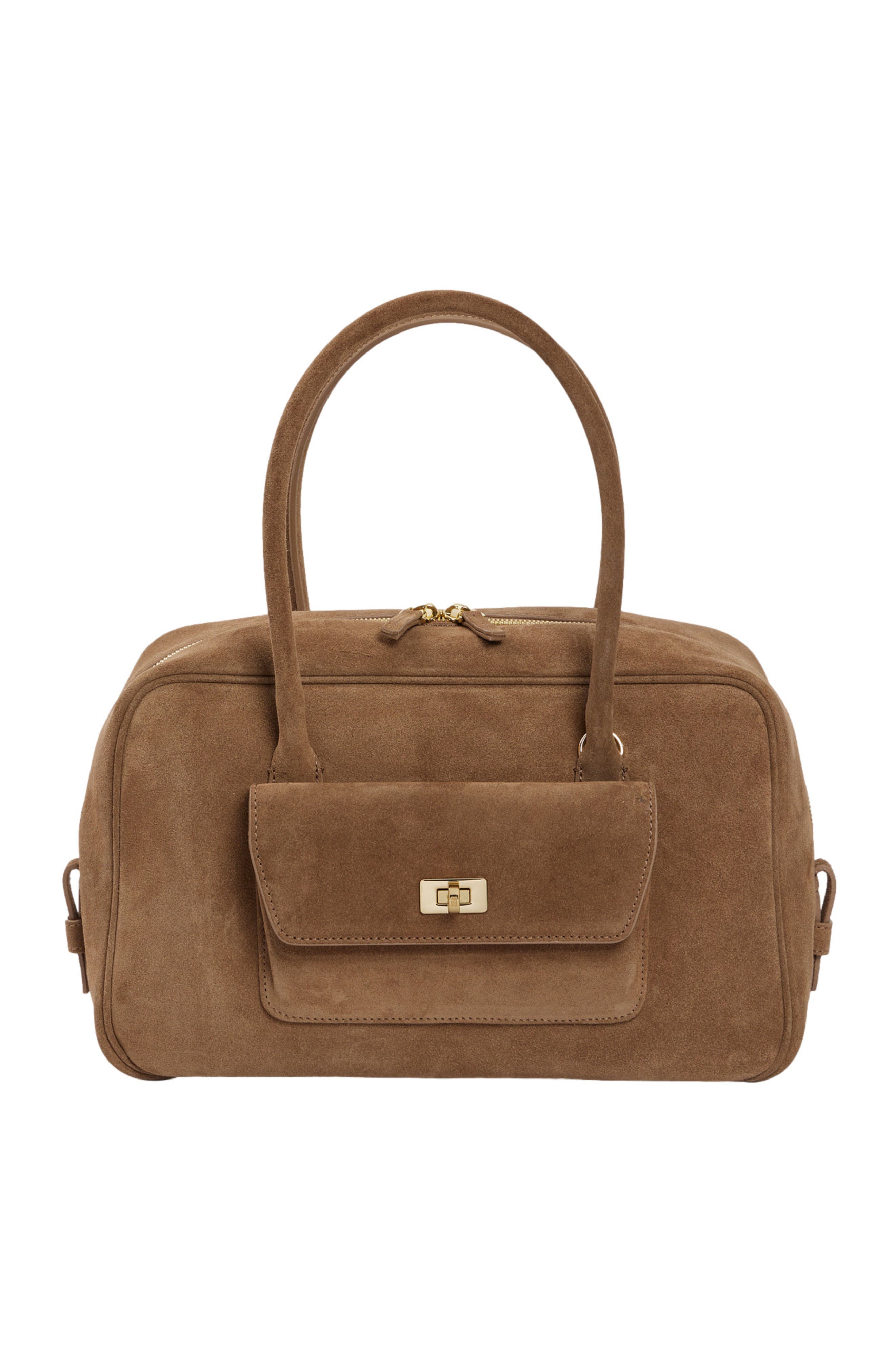 SANDRO Ezmeh suede bag, Main, color, Caramel