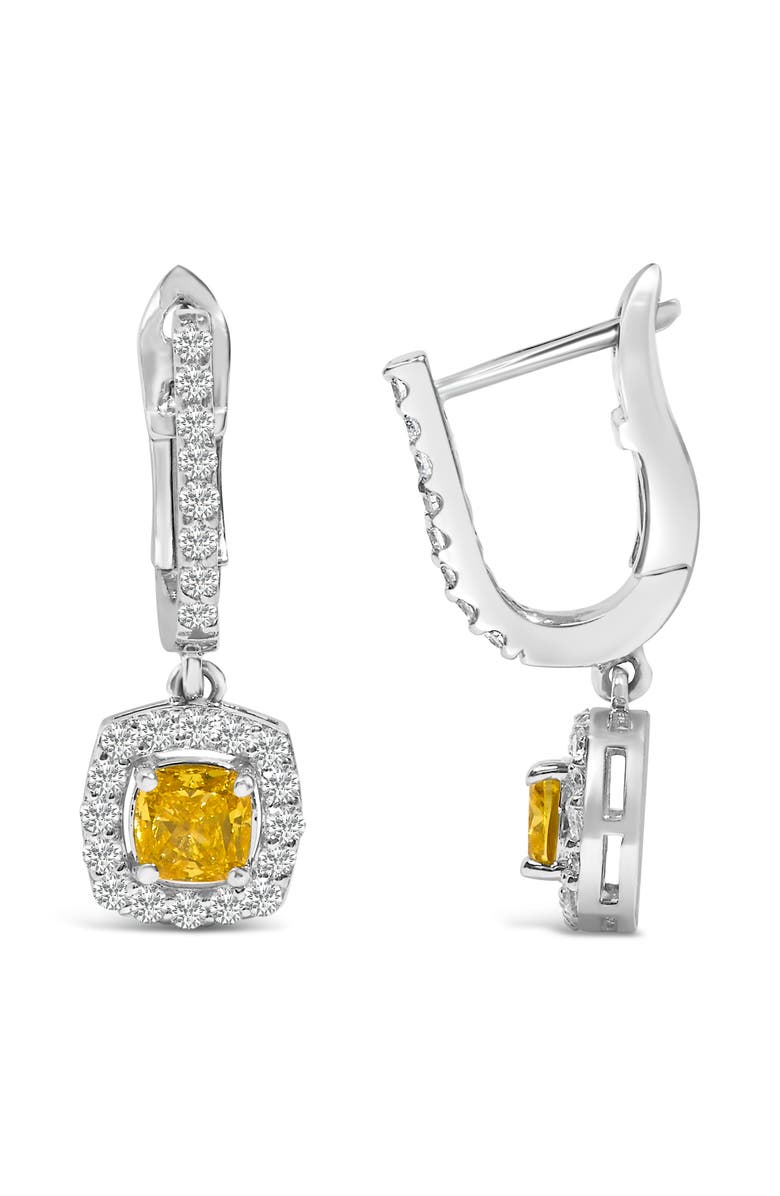 Haus of Brilliance 14K White Gold 1 1/5 Cttw Yellow Lab Grown Diamond Halo Drop and Dangle Earrings, Alternate, color, White
