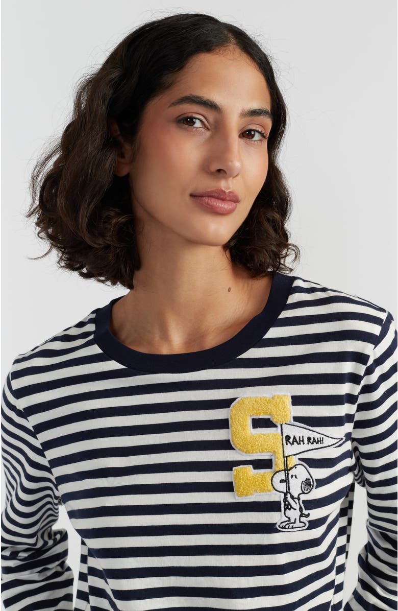 Chinti & Parker Snoopy Varsity Cotton Long Sleeve Tee, Alternate, color, Navy