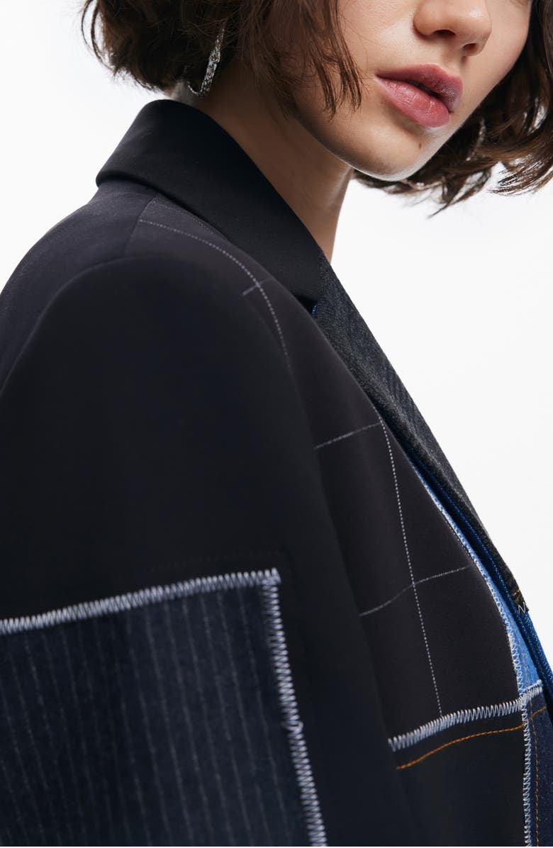 Desigual Cordoba Mixed Media Patchwork Jacket, Alternate, color, Black