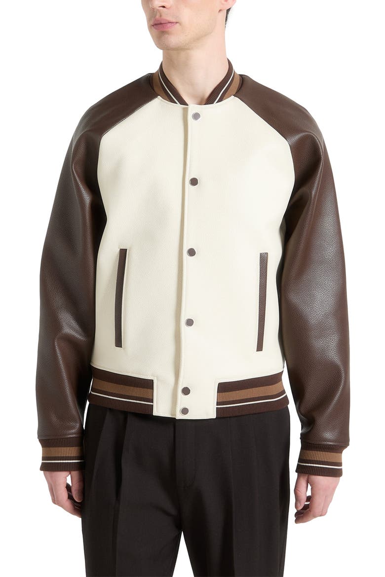 Guy Contrast Leather Bomber Jacket, Alternate, color, Cream