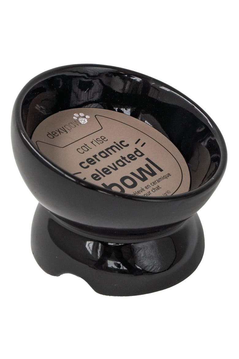 Elevated Ceramic Cat Bowl, Black, 7oz, Pet Feeding Dish, Main, color, Black