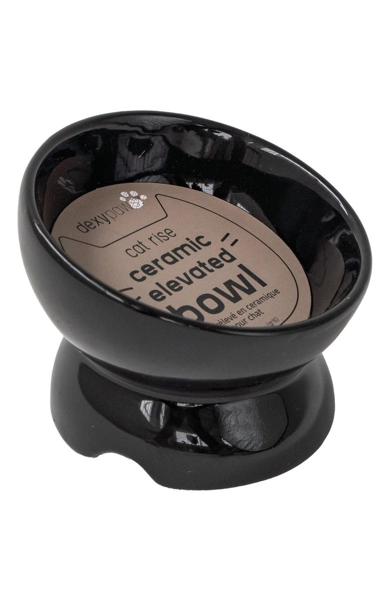 Dexypaws Elevated Ceramic Cat Bowl, Black, 7oz, Pet Feeding Dish, Main, color, Black