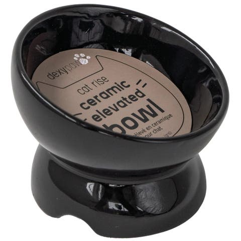 Elevated Ceramic Cat Bowl, Black, 7oz, Pet Feeding Dish